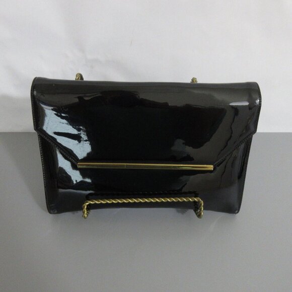 Crossbody Purse Black Faux Patent Leather Envelope Flap Clutch Bag Magnetic Snap - Picture 4 of 8